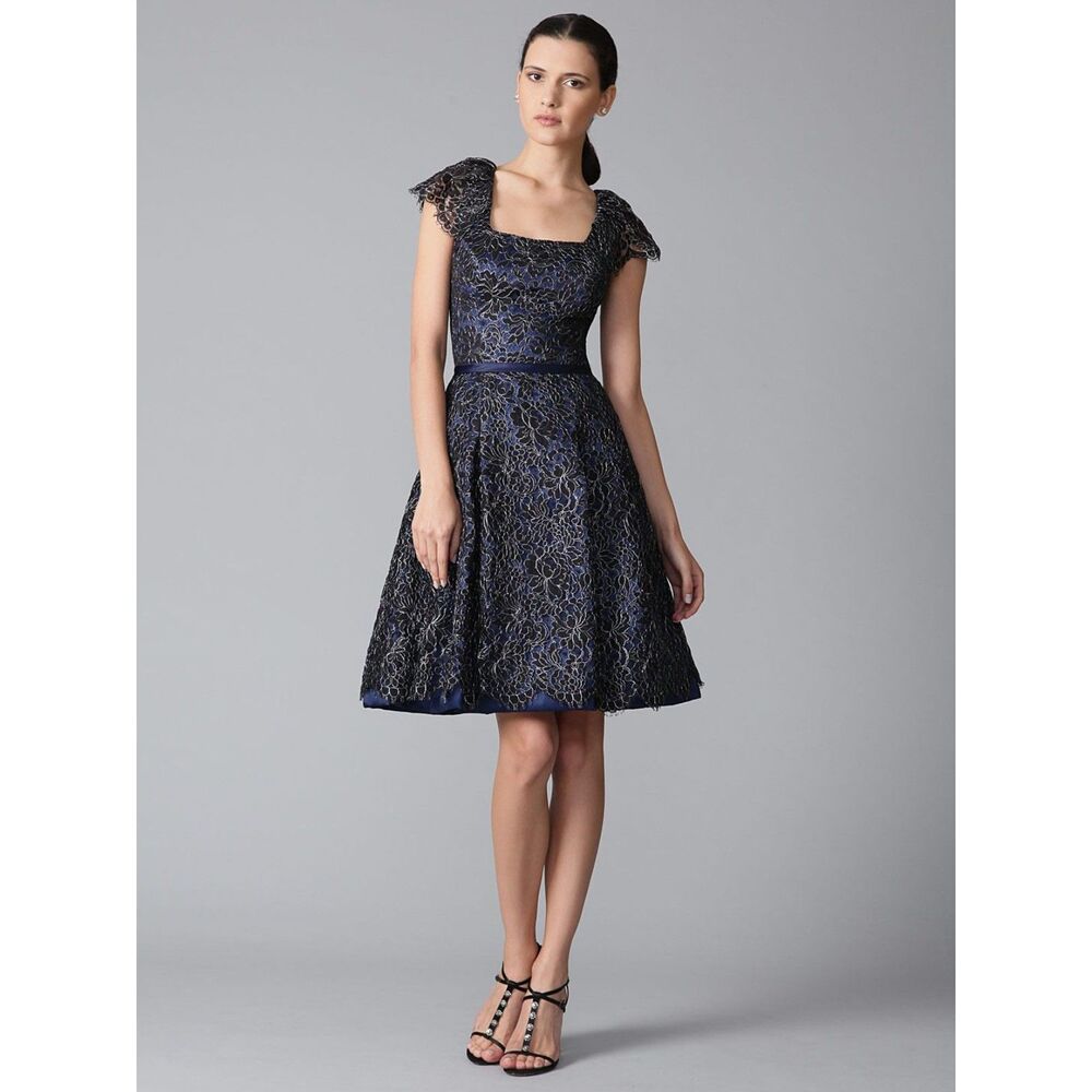 Carolina Herrera Lace Satin Face Organza Dress Sz 8
